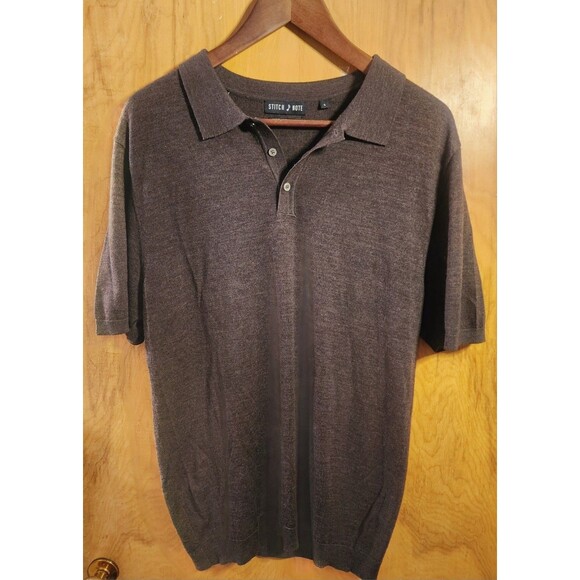 Stitch Note L Merino Wool Polo Sweater Brown Quiet Luxury Grandpa Core Short - Picture 4 of 9